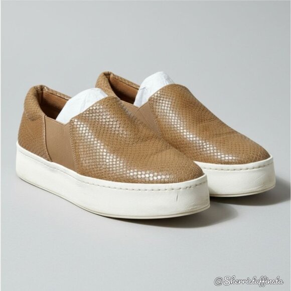 Vince Shoes - Vince Warren Slip-On Platform Sneakers Snakeskin Leather Tan Shoes Size 8